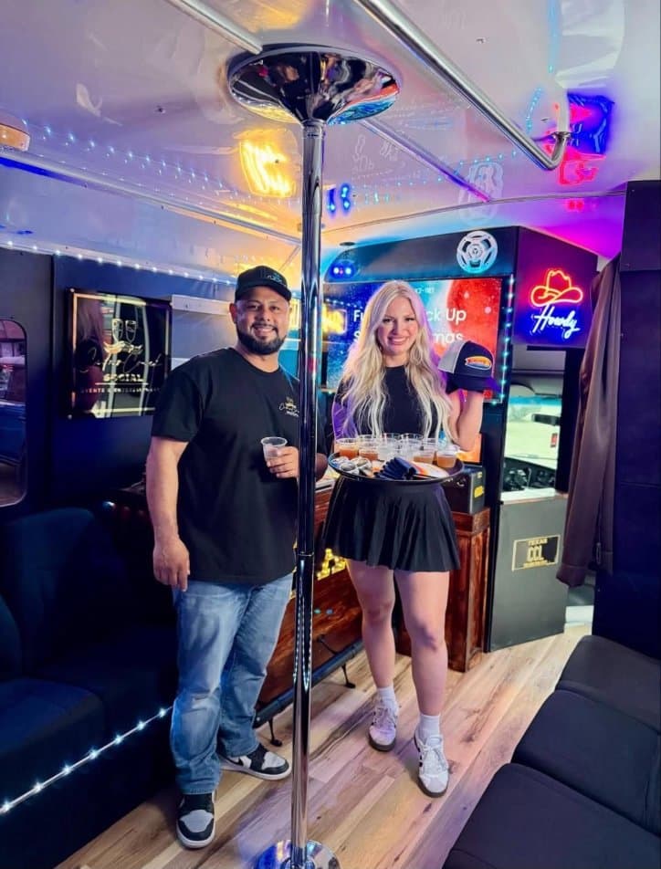 Drinks served inside the party bus