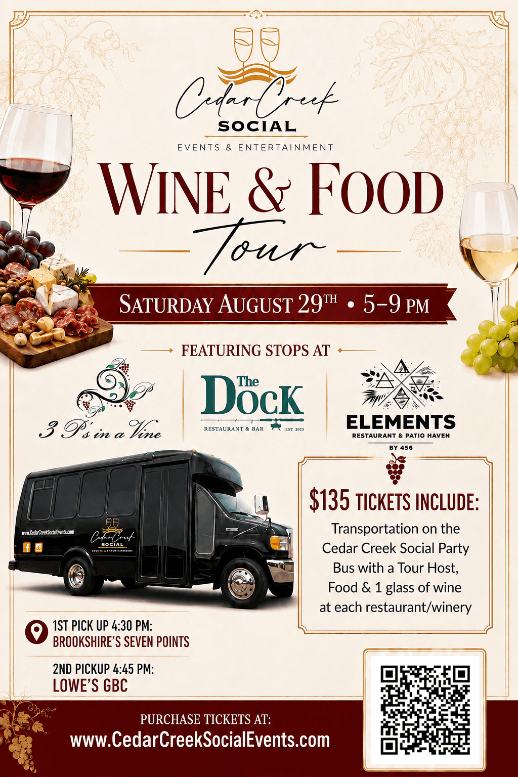 Wine and food tour event flyer